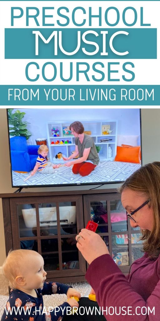 Mom and daughter watching music lesson on a television.